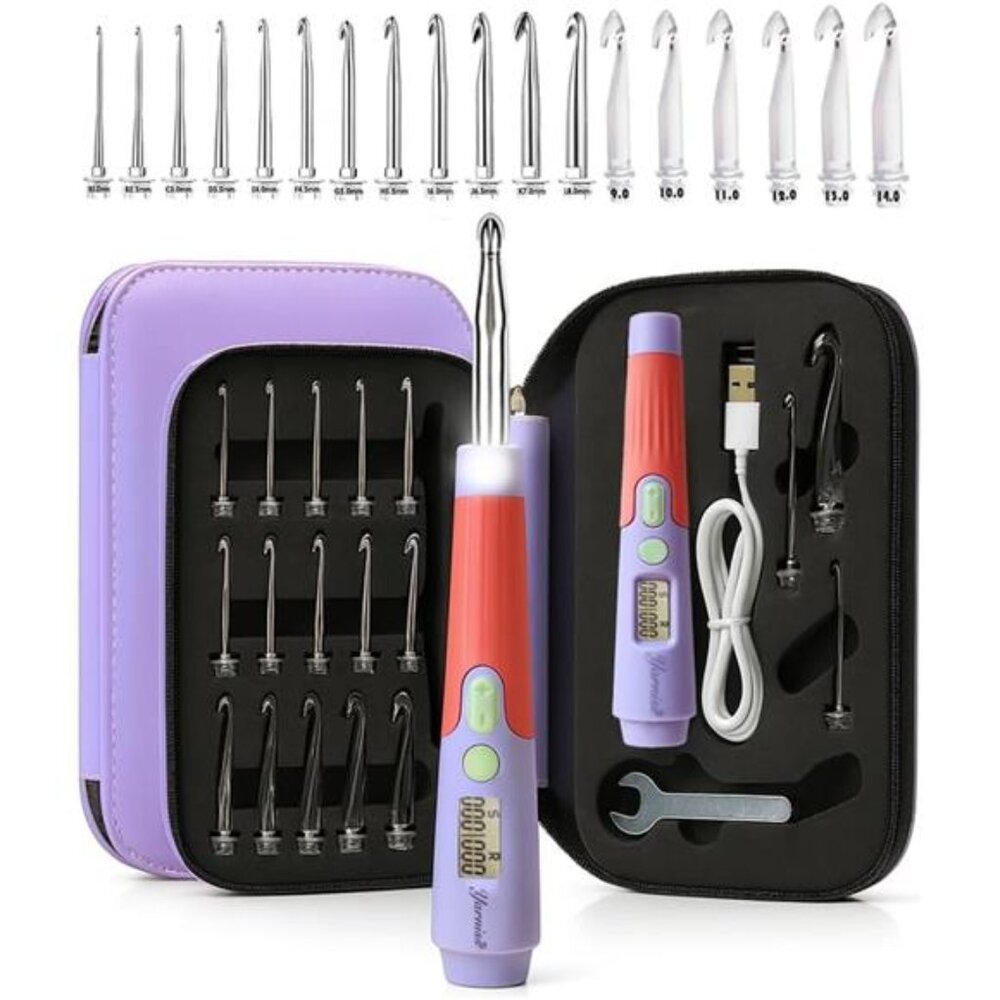 New Crochet Hooks with Counter 2.0mm-14.0mm,18 Size Digital Counting
